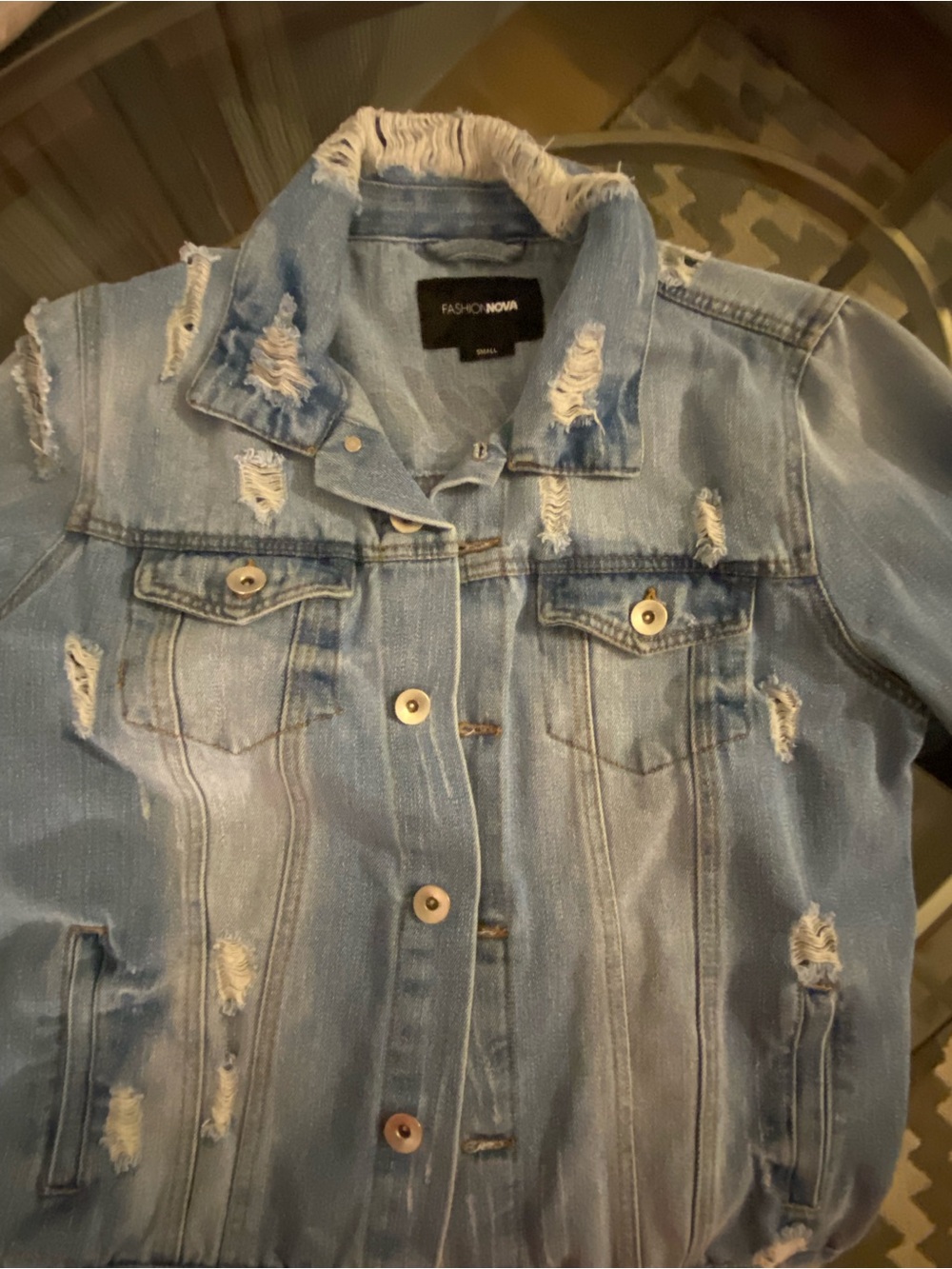 Fashion Nova Light Blue Distressed Denim Jacket
